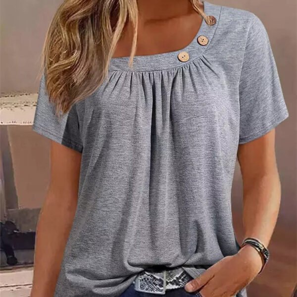 Solid Color Buttons Element Short Sleeve Round Neck T-shirt