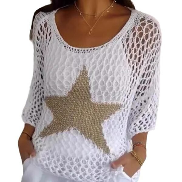 Five-Star Round Neck Sweater Women's Three-quarter Sleeve Top - Image 5