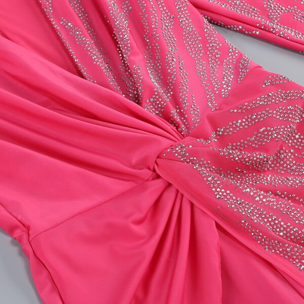 Elegant Deep V-neck Long Sleeve Slim Fit Rhinestone Sequined Jumpsuit - Image 5