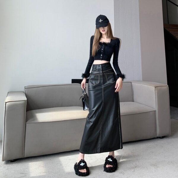 Black PU Leather Skirt Women's High Waist Slimming - Image 4