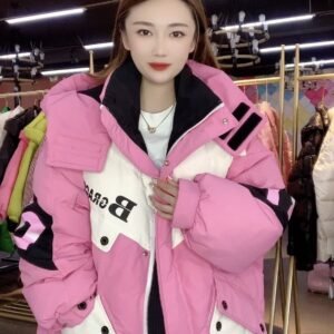 Thick Down Jacket Hooded Color Contrast Stitching Workwear