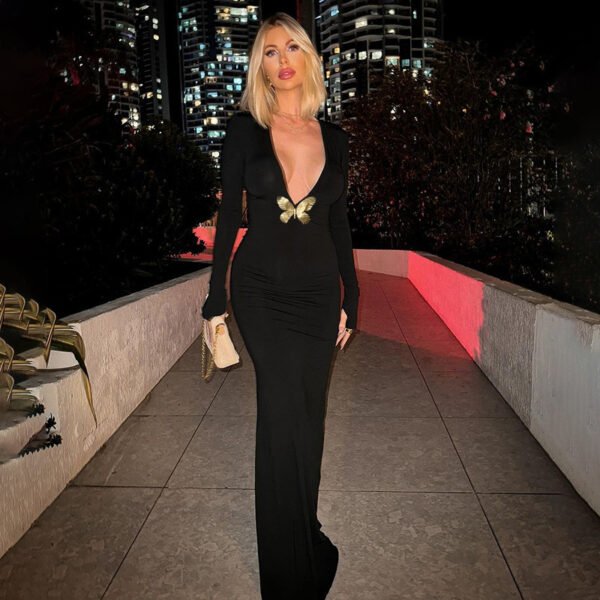 Deep V High Waist Fishtail Dress Elegant Gown - Image 2