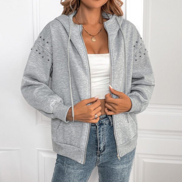 Hooded Long Sleeve Sweater Rivet Fashion Women - Image 2