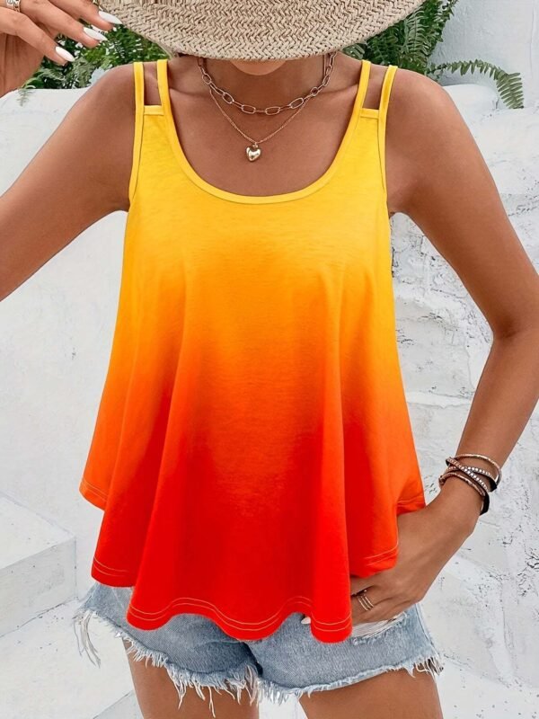 Double Shoulder Camisole Round Neck Print Innerwear Sleeveless Bottoming Shirt - Image 2
