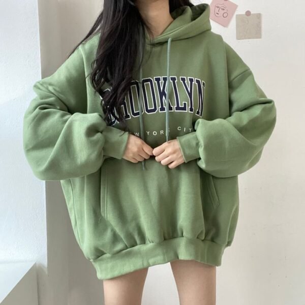 Sweater Women's Mid-length Letter Hooded Loose - Image 2