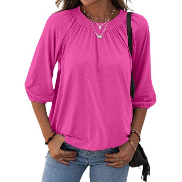 Women's Autumn Hot Selling Temperament Pullover Round Neck Loose Three-quarter-length-sleeved T-shirt - Image 8