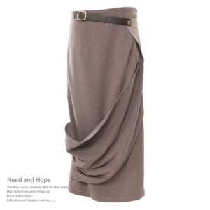 Soft Color Contrast Patchwork Belt Skirt For Women