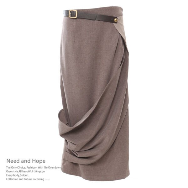 Soft Color Contrast Patchwork Belt Skirt For Women