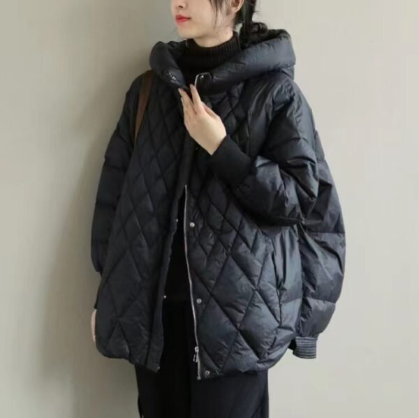 Diamond Lattice Artistic Loose White Duck Down Jacket - Image 6