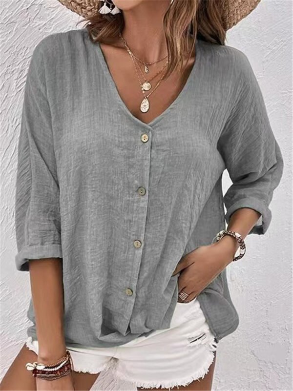 Cross-border New Arrival Women's V-neck Buttons Chiffon Cardigan Long Sleeve - Image 6