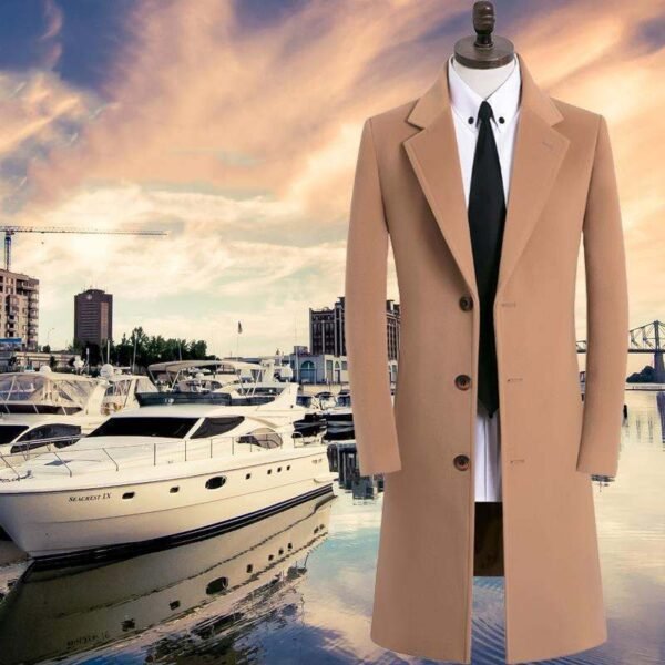 Men's Medium Long Woolen Coat - Image 2
