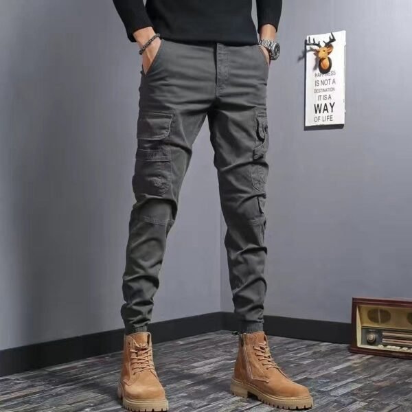 Coffee Colored Men's Slim Fit Elastic Casual Denim Work Pants - Image 7