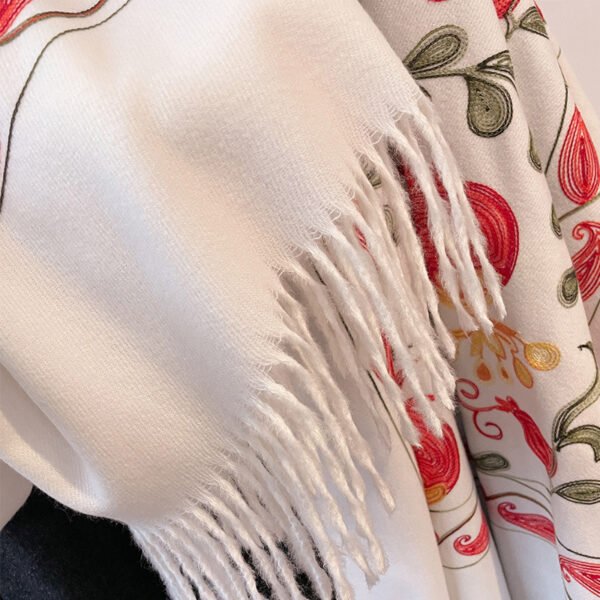 Contrast Color Pomegranate Leaf Embroidered Double-sided Shawl - Image 4