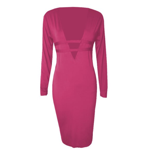 Women's Long Sleeve Deep V Sheath Dress - Image 9