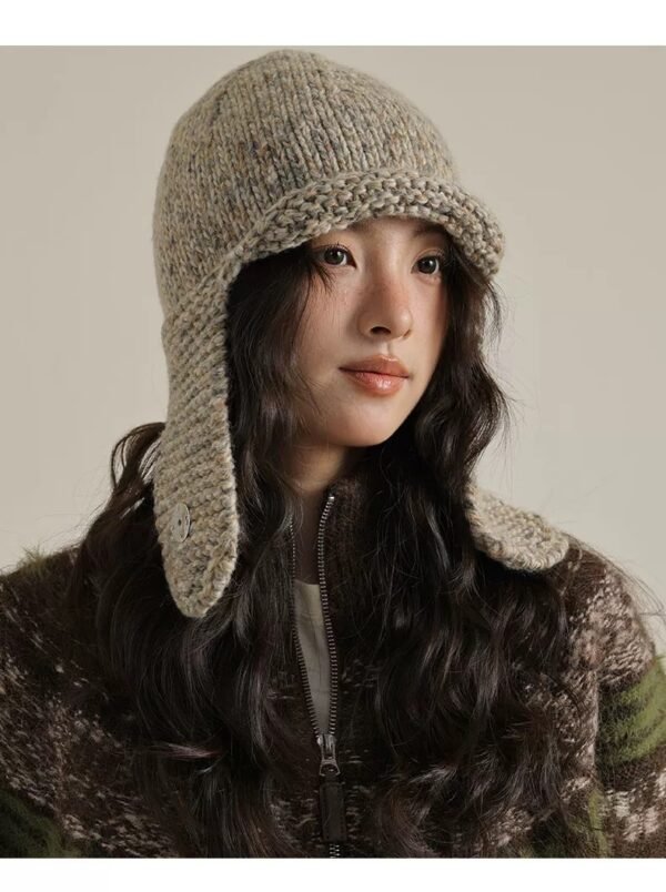 Retro Face-looking Small Mixed Color Woven Knitted Earmuffs Hat - Image 6