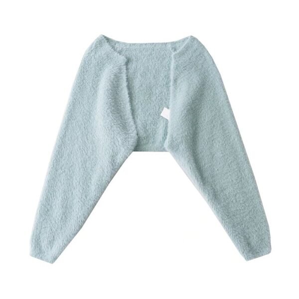 Furry Sweater Long Sleeve Short Blouse Outer Coat - Image 9