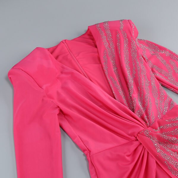 Elegant Deep V-neck Long Sleeve Slim Fit Rhinestone Sequined Jumpsuit - Image 4