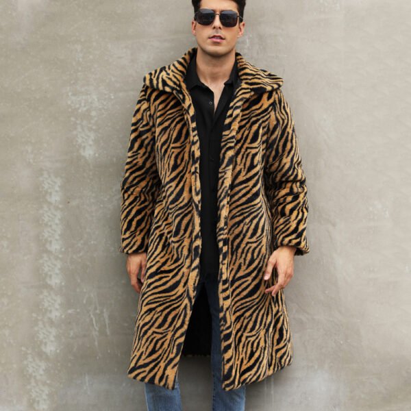 Men's Square Collar Imitation Fur Long Coat Overcoat - Image 5