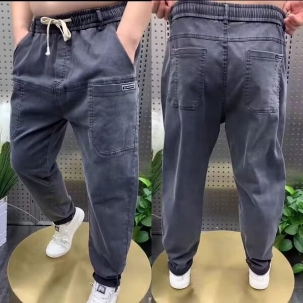 Spring Plus Size Loose Straight Casual Pants Solid Color Denim Trousers - Image 4