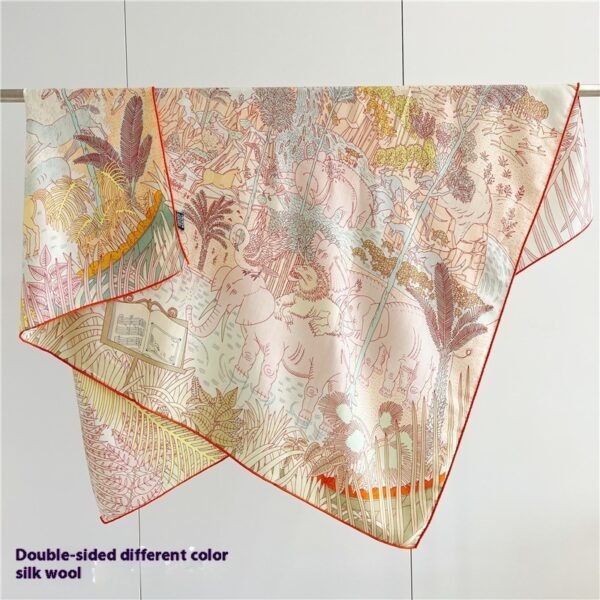 Tropical Rainforest FINSBURY Double-sided Different Color Silk Wool Large Kerchief - Image 3
