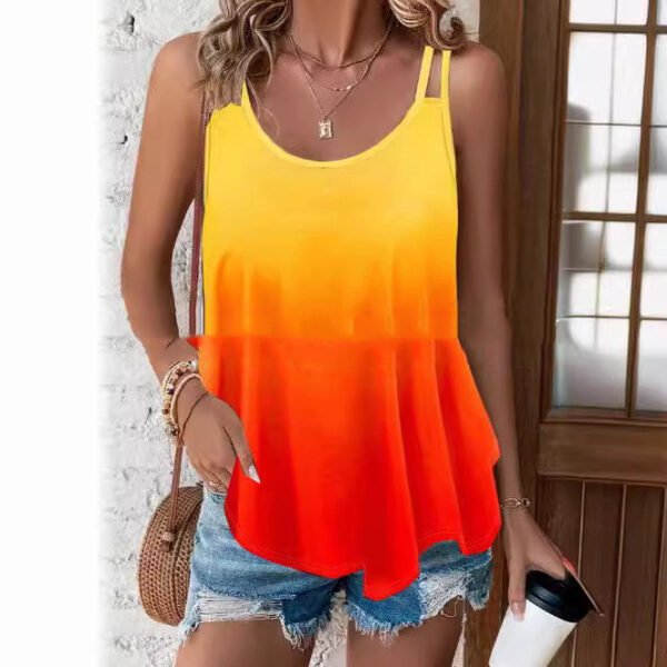 Double Shoulder Camisole Round Neck Print Innerwear Sleeveless Bottoming Shirt - Image 4