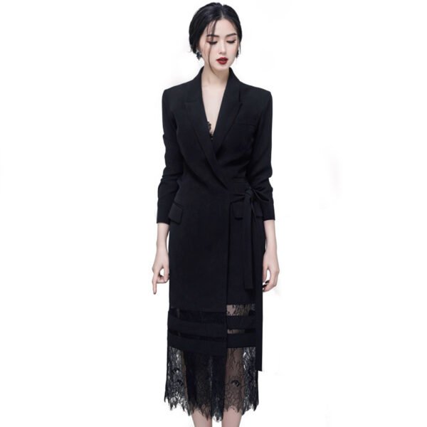 Lace Long Patchwork Suit Skirt Black Dress - Image 4