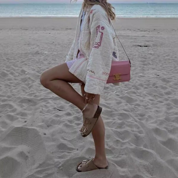 Casual All-match V-neck Fruit Embroidery Kimono Jacket - Image 2