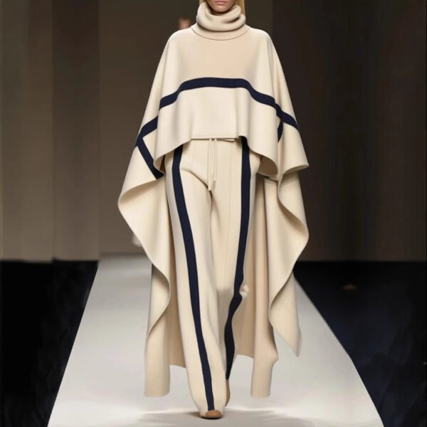 Plus Size Loose Shawl Women's Cloak Turtleneck Suit - Image 3