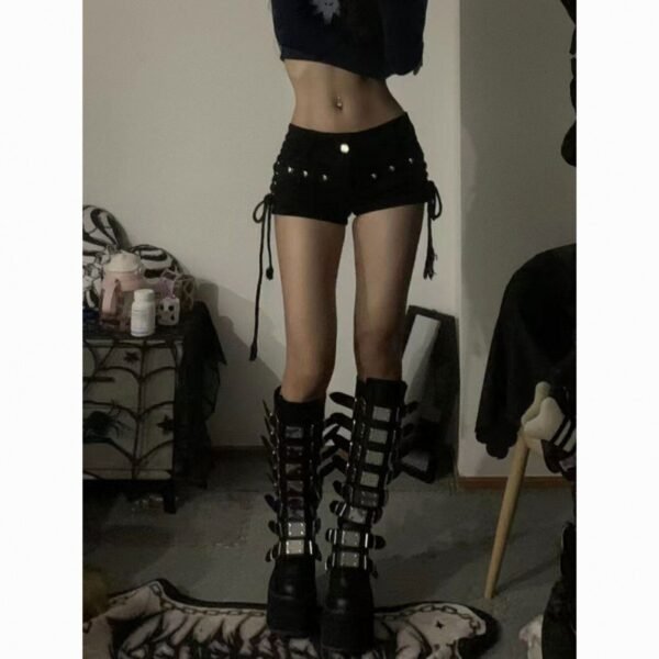 American Vibe Retro Tight Black Denim Shorts Women - Image 6