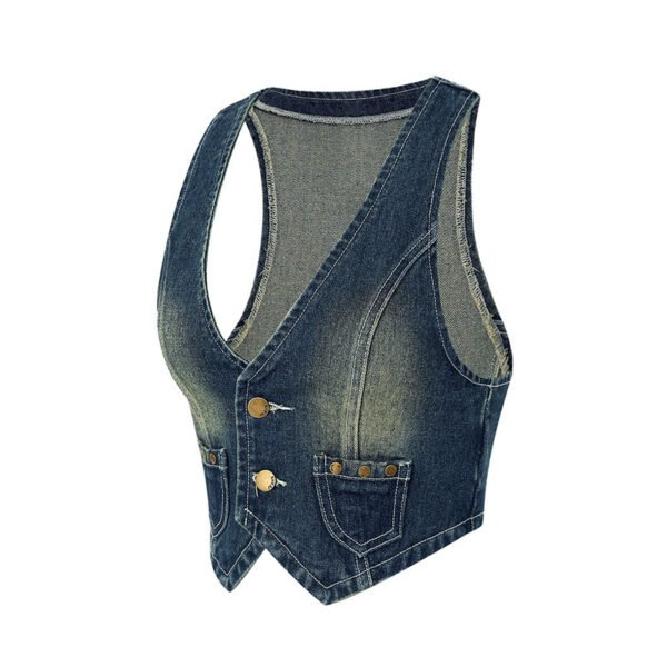 Fashionable Retro Denim Vest For Women - Image 4