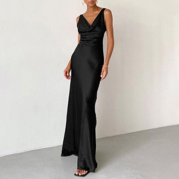 Elegant Satin High Waist Sling Dress Women's Clothing - Image 2