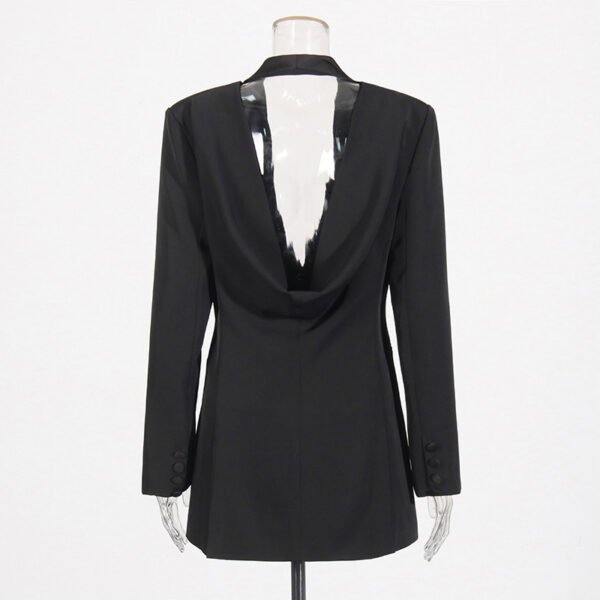 Dignified Hollow Backless Design Solid Color Suit Coat - Image 4