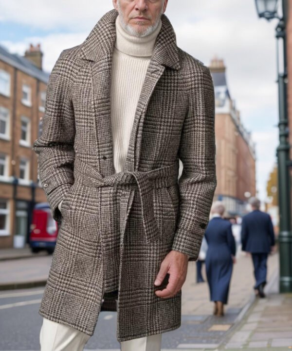 Men's Raglan Sleeve Checked Woolen Coat Fashion - Image 8