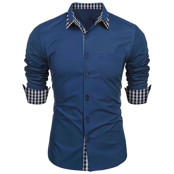 Collar Stitching Plaid Lapel Shirt European And American - Image 5