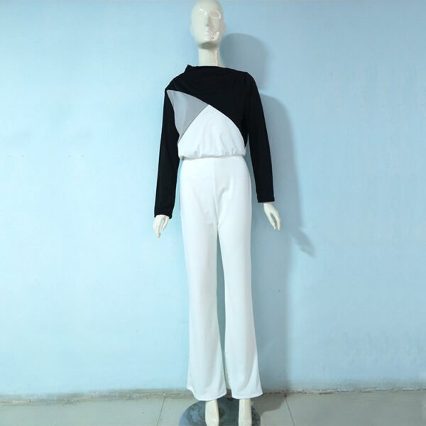 Black And White Color Matching Long Sleeve Creative Jumpsuit Amazon - Image 3
