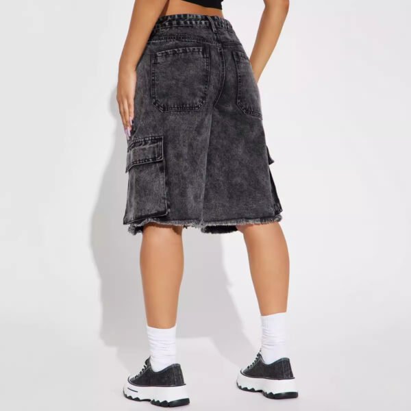 Street Washed Frayed Hem Women's Denim Straight Short Pants - Image 3