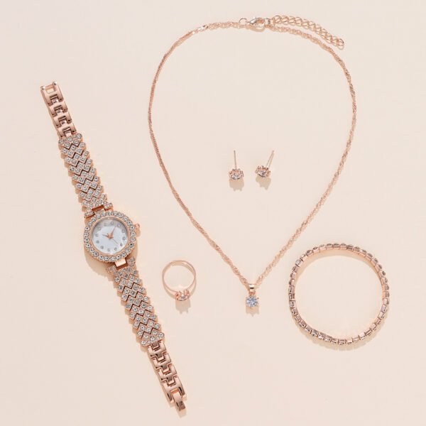 Women's Alloy Quartz Watch Necklace Earrings Bracelet Ring Suit - Image 2