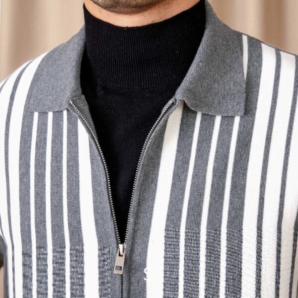 Autumn And Winter Wild Striped Cotton Men's Cardigan Commuter Trendy Men - Image 5
