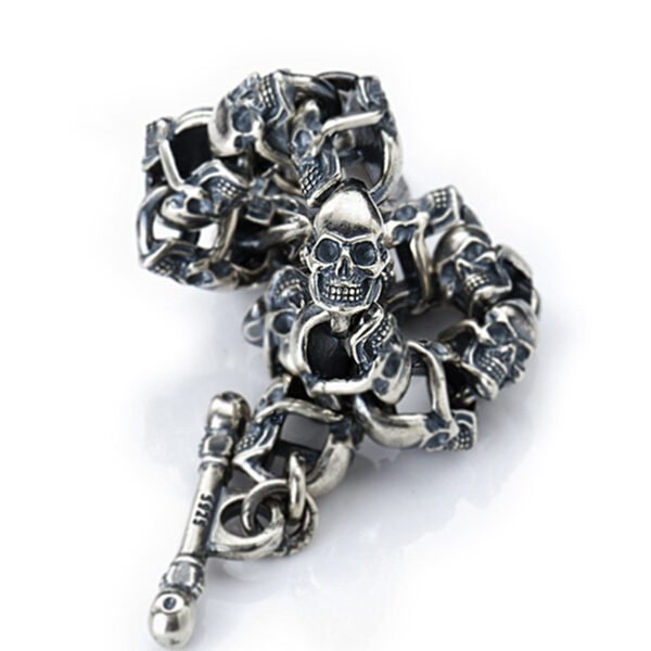 Punk Double-sided Skull Bracelet Sterling Silver S925 Thai Silver Bracelet Hip Hop - Image 6