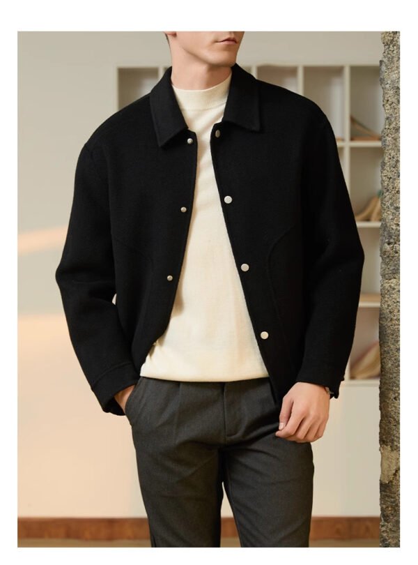Men's Woolen Coat Autumn And Winter High Sense Double-faced Woolen Goods Polo Collar Jacket - Image 3