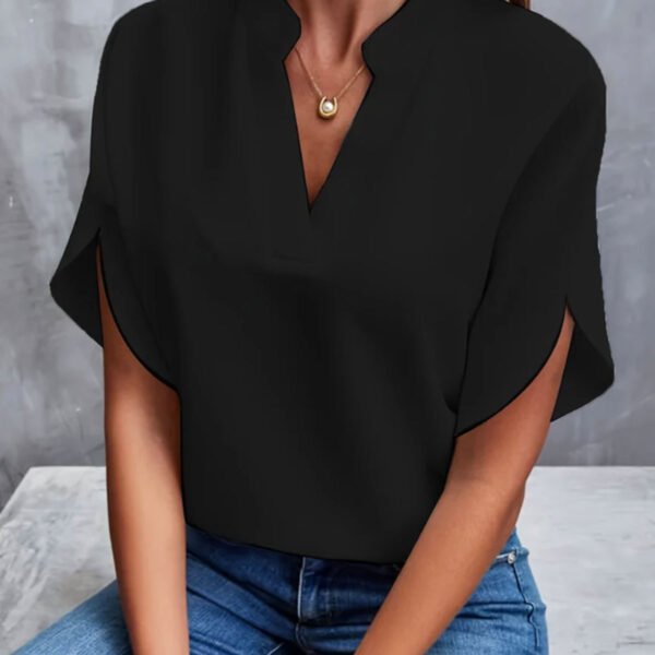 Summer Short-sleeved Chiffon Shirt New V-neck Shirt Women's Casual Versatile Clothing - Image 5