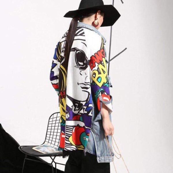 Women's Denim Trench Coat Fashion Image Drawing Creative - Image 6