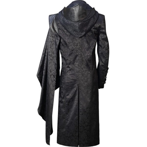 Black Stand Collar Leather Punk Gothic Cape Coat - Image 6