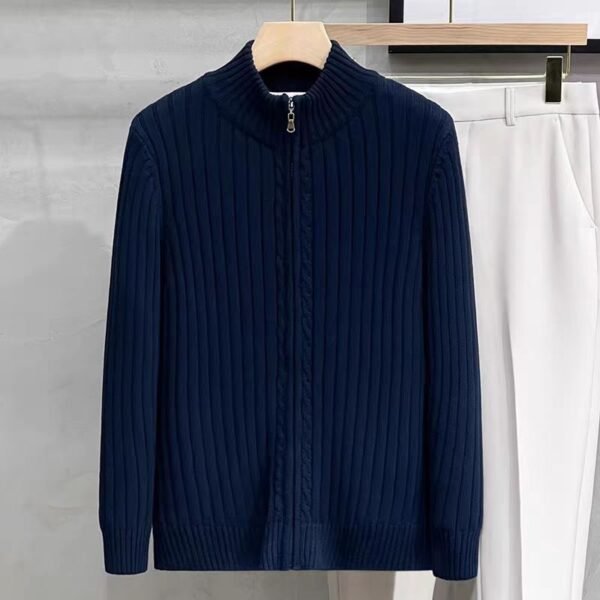 Cardigan Sweater Solid Color Zipper Outerwear Sweater Men's Coat - Image 6
