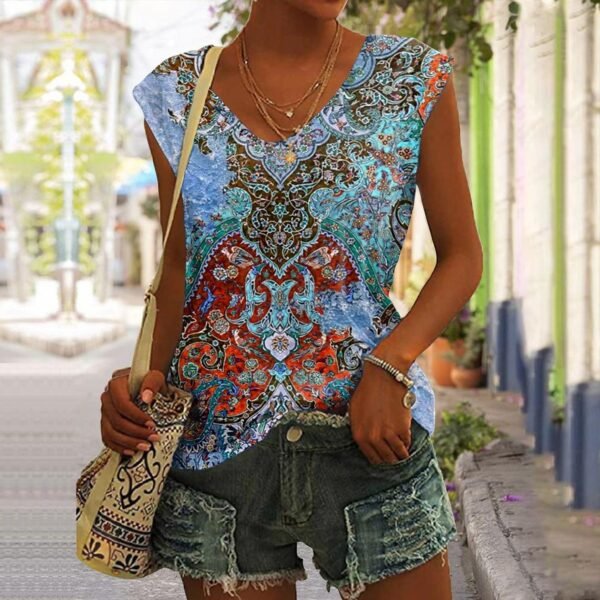 Women's V-neck Vest Vintage Architectural Print T-shirt - Image 2