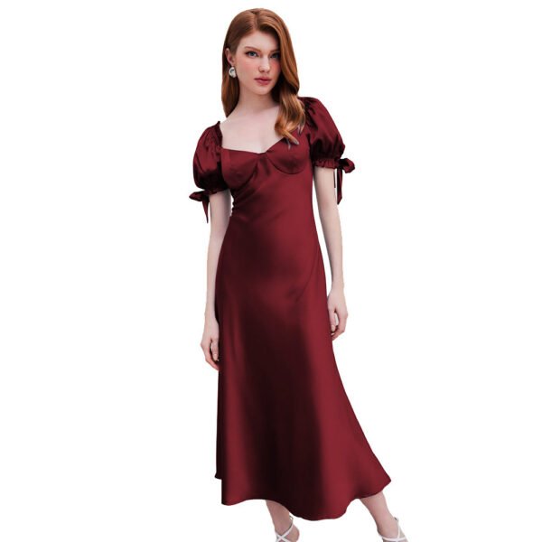 European And American Waist Fishtail Skirt Party Party Satin Satin Red Dress - Image 5