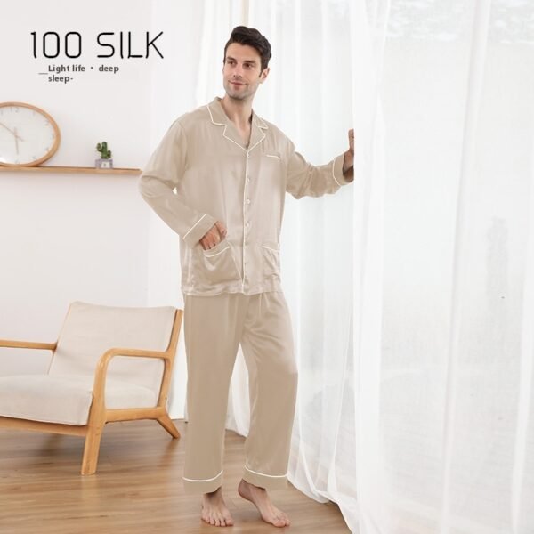 Men's Silk Pajamas 22 M Heavy Mulberry Silk Lapel Homewear - Image 4