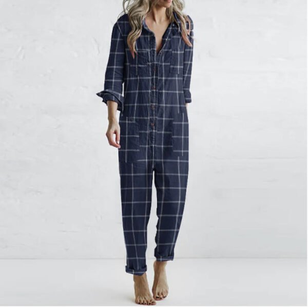 Plaid Printed Casual Lazy Home Jumpsuit - Image 2