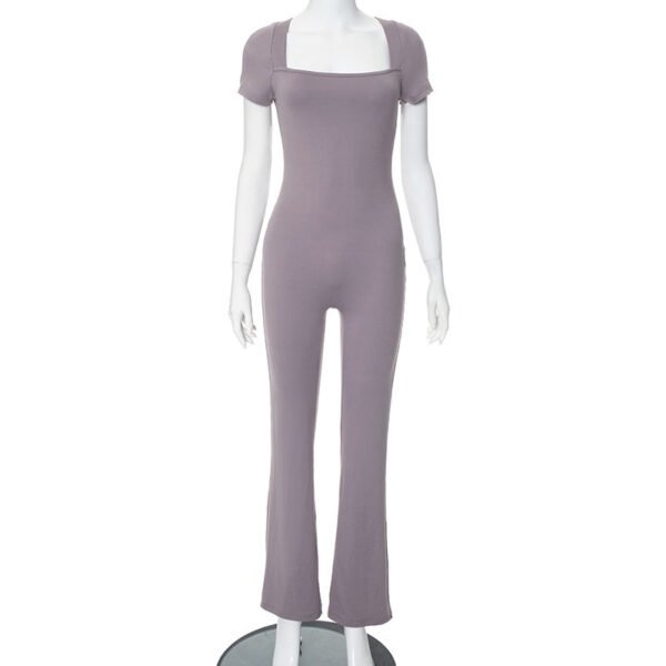 Solid Color Square Collar Short-sleeved Jumpsuit - Image 5