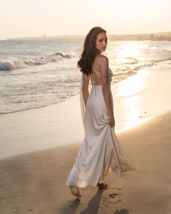 One-shoulder Apricot Slit Dress - Image 2